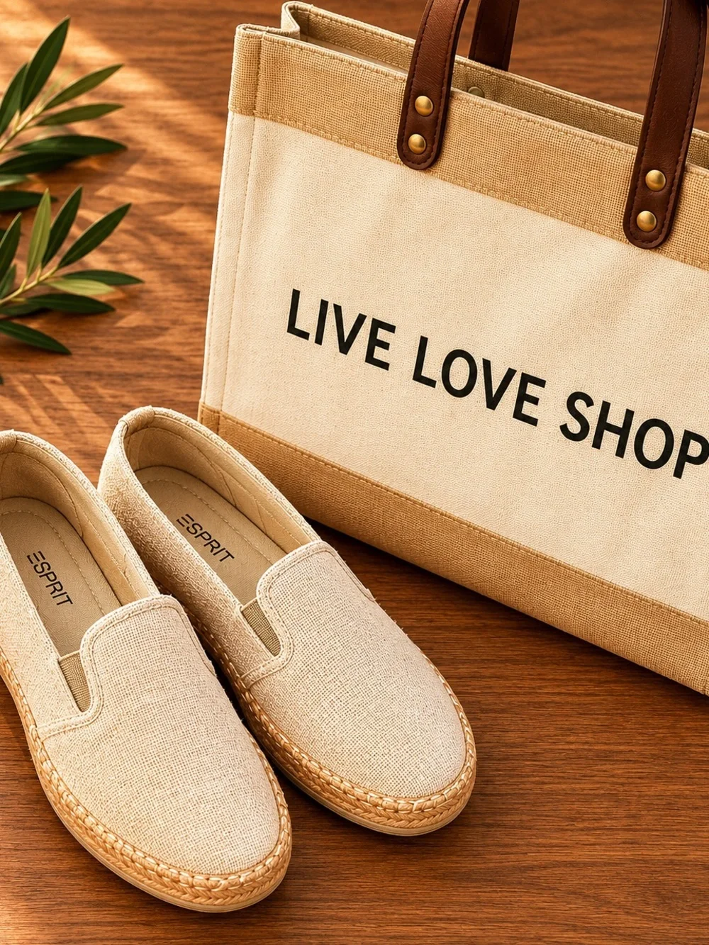 Esprit Linen Canvas Espadrille Slip-On Flats Natural Beige Size 8 NWT